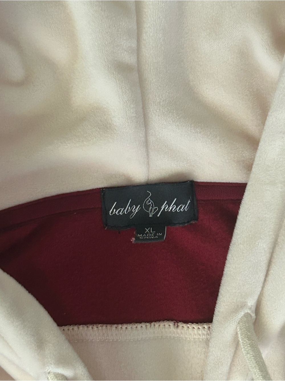 Baby Phat Heritage Velour Tracksuit Set Cream Burgundy Maroon Hoodie Pants 1X - Picture 6 of 14